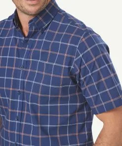 Gazman Casual Madras Check Short Sleeve Shirt - Navy -Cheap Accessories Store 4 46393 06a17dd9 2c1e 430b a3ea 975a93733a8c