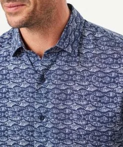 Gazman Linen Blend Fish Print Short Sleeve Shirt - Navy 10 Gazman Linen Blend Fish Print Short Sleeve Shirt - Navy -Cheap Accessories Store 4 46413