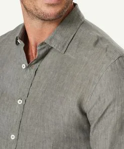 Gazman Tailored Pure French Linen Long Sleeve Shirt - Khaki -Cheap Accessories Store 4 46866