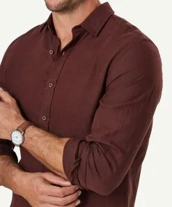Gazman Tailored Pure French Linen Long Sleeve Shirt - Dark Red -Cheap Accessories Store 4 46872