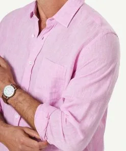 Gazman Pure French Linen Long Sleeve Shirt - Pink -Cheap Accessories Store 4 46897