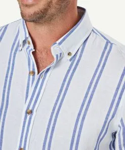 Gazman Tailored Linen Blend Stripe Long Sleeve Shirt - Pale Blue 11 Gazman Tailored Linen Blend Stripe Long Sleeve Shirt - Pale Blue -Cheap Accessories Store 4 46907