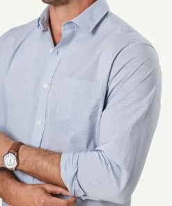 Gazman Easy Care Feather Stripe Long Sleeve Shirt - Navy -Cheap Accessories Store 4 46913