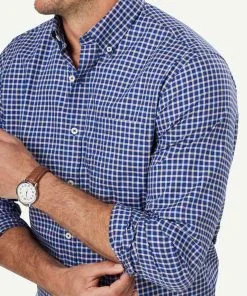 Gazman Easy Care Twill Check Long Sleeve Shirt - Navy -Cheap Accessories Store 4 46955