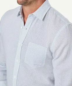 Gazman Tailored Linen Blend Geo Print Long Sleeve Shirt - Pale Blue -Cheap Accessories Store 4 46981