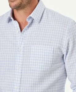 Gazman Tailored Linen Blend Check Long Sleeve Shirt - White -Cheap Accessories Store 4 47007