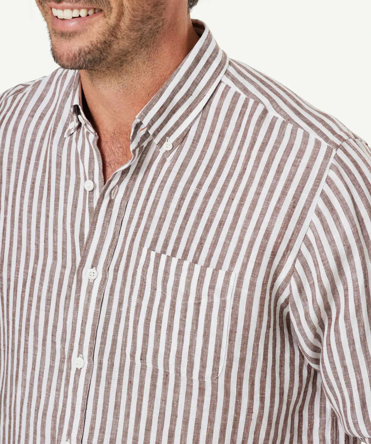 Gazman French Linen Stripe Long Sleeve Shirt - Chocolate 6 Gazman French Linen Stripe Long Sleeve Shirt - Chocolate - Image 4