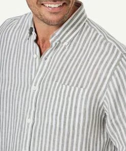 Gazman French Linen Stripe Long Sleeve Shirt - Khaki -Cheap Accessories Store 4 47018