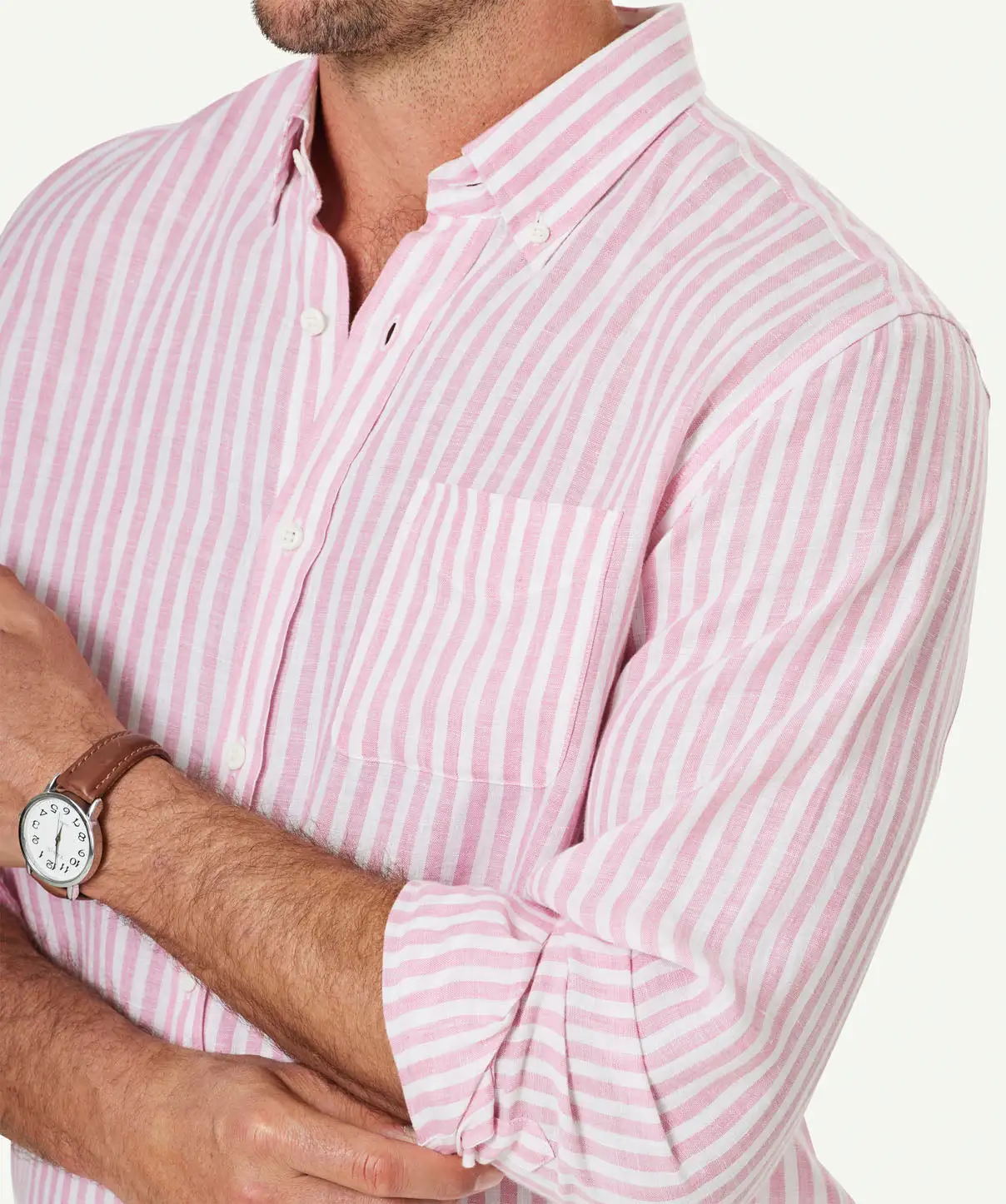 Gazman French Linen Stripe Long Sleeve Shirt - Pink 6 Gazman French Linen Stripe Long Sleeve Shirt - Pink - Image 4