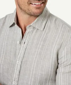 Gazman Tailored French Linen Stripe Long Sleeve Shirt - Sage -Cheap Accessories Store 4 47046