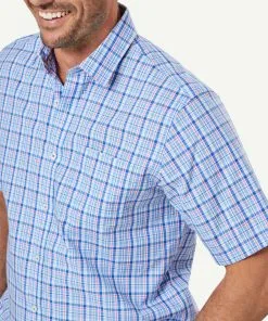 Gazman Easy Care Check Short Sleeve Shirt - Blue -Cheap Accessories Store 4 47328