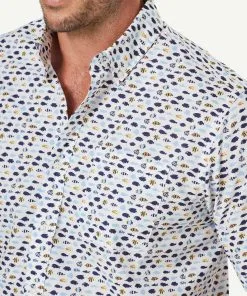 Gazman Casual Fish Print Short Sleeve Shirt - White -Cheap Accessories Store 4 47333