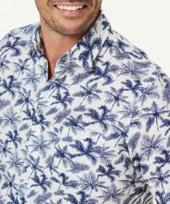 Gazman Linen Blend Palm Print Short Sleeve Shirt - White 11 Gazman Linen Blend Palm Print Short Sleeve Shirt - White -Cheap Accessories Store 4 47338