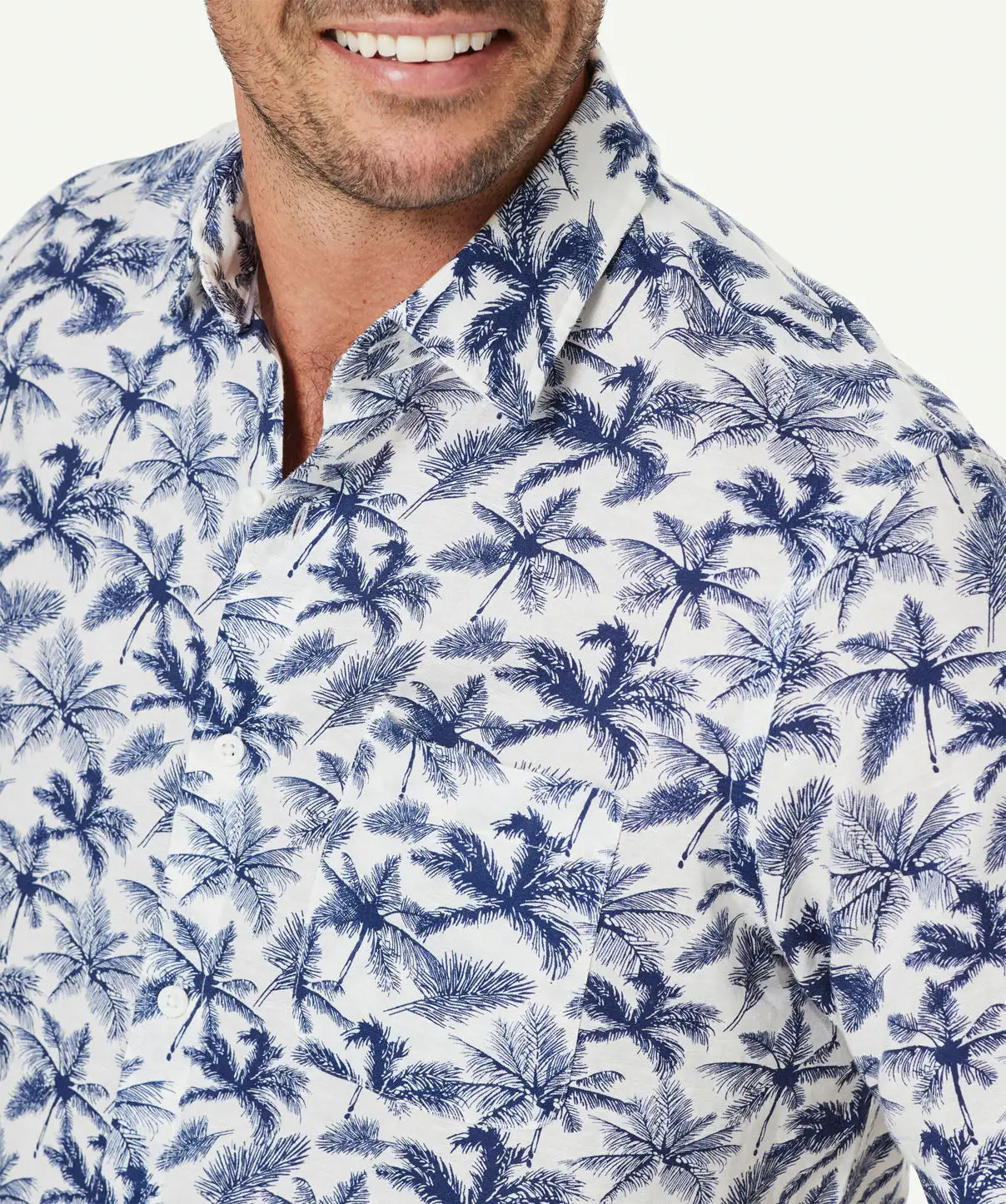 Gazman Linen Blend Palm Print Short Sleeve Shirt - White 6 Gazman Linen Blend Palm Print Short Sleeve Shirt - White - Image 4