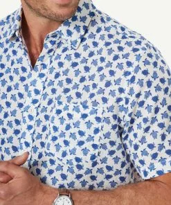 Gazman Linen Blend Turtle Print Short Sleeve Shirt - White 11 Gazman Linen Blend Turtle Print Short Sleeve Shirt - White -Cheap Accessories Store 4 47344