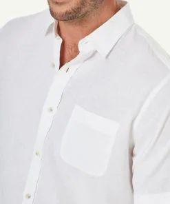 Gazman Linen Blend Plain Short Sleeve Shirt - White 11 Gazman Linen Blend Plain Short Sleeve Shirt - White -Cheap Accessories Store 4 47350