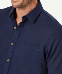 Gazman Linen Blend Plain Short Sleeve Shirt - Navy -Cheap Accessories Store 4 47366