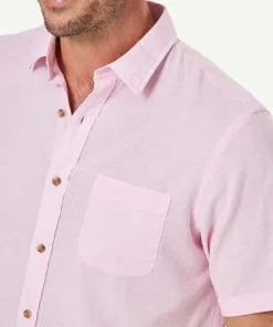 Gazman Linen Blend Plain Short Sleeve Shirt - Light Pink -Cheap Accessories Store 4 47371