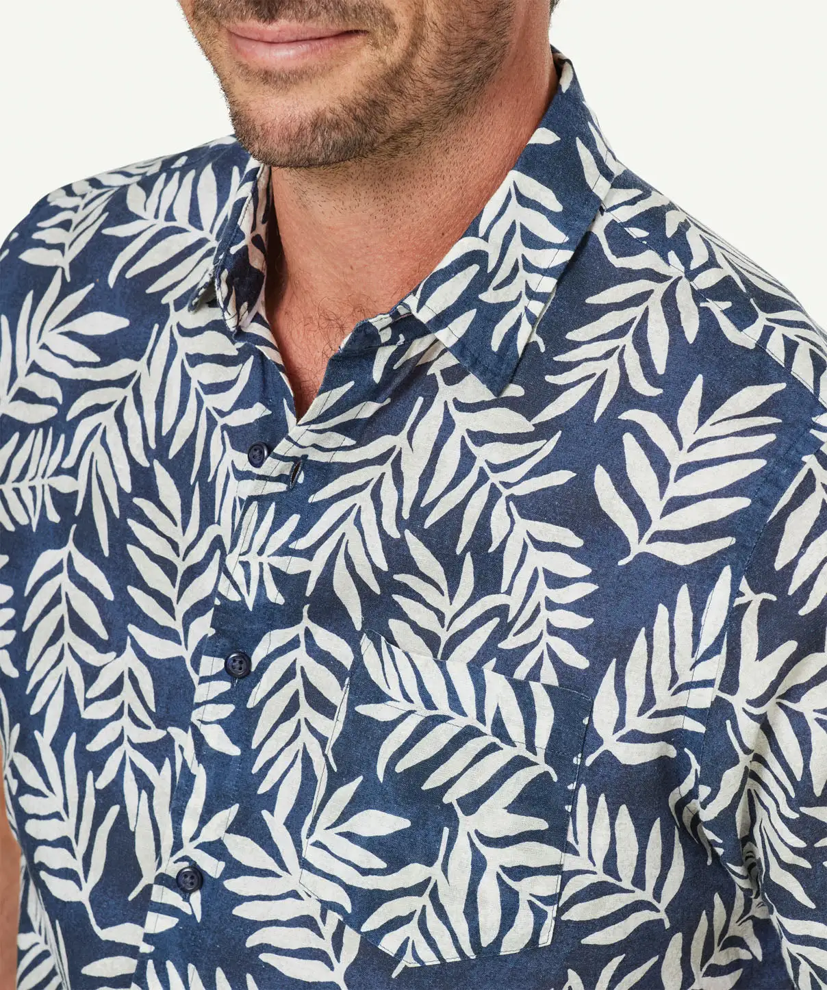 Gazman Linen Blend Leaf Print Short Sleeve Shirt - Navy 6 Gazman Linen Blend Leaf Print Short Sleeve Shirt - Navy - Image 4