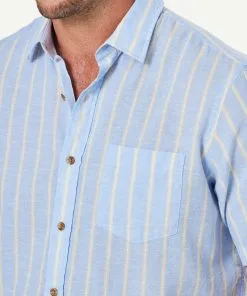 Gazman Linen Blend Stripe Short Sleeve Shirt - Blue -Cheap Accessories Store 4 47407