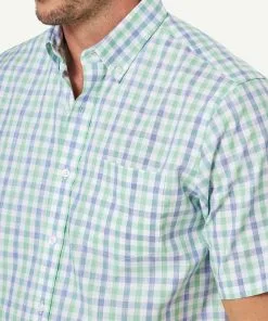 Gazman Easy Care Slub Check Short Sleeve Shirt - Palm -Cheap Accessories Store 4 47412