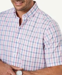 Gazman Easy Care Slub Check Short Sleeve Shirt - Pink -Cheap Accessories Store 4 47422