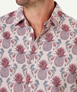 Gazman Linen Blend Pineapple Print Short Sleeve Shirt - Pink -Cheap Accessories Store 4 47427