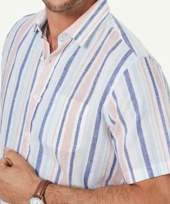 Gazman Linen Blend Variegated Stripe Short Sleeve Shirt - Multi Stripe 10 Gazman Linen Blend Variegated Stripe Short Sleeve Shirt - Multi Stripe -Cheap Accessories Store 4 47459