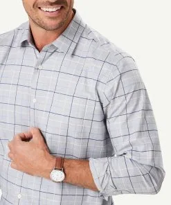 Gazman Easy Care Twill Check Long Sleeve Shirt - Grey Melange -Cheap Accessories Store 4 48512