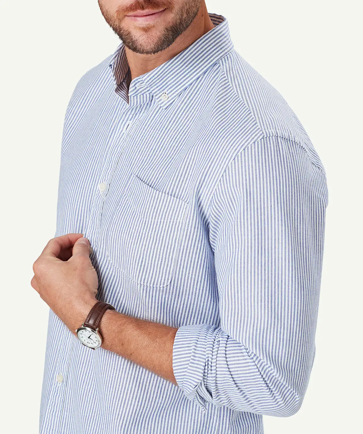 Gazman Tailored Oxford Stripe Long Sleeve Shirt - Blue 6 Gazman Tailored Oxford Stripe Long Sleeve Shirt - Blue - Image 4