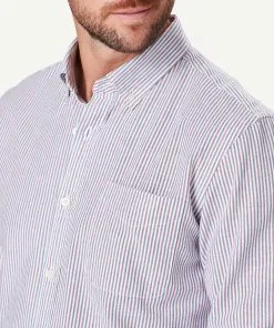 Gazman Tailored Oxford Stripe Long Sleeve Shirt - Red -Cheap Accessories Store 4 48537