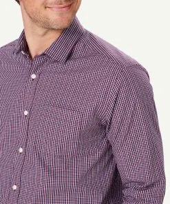 Gazman Easy Care Check Long Sleeve Shirt - Burgundy -Cheap Accessories Store 4 48561