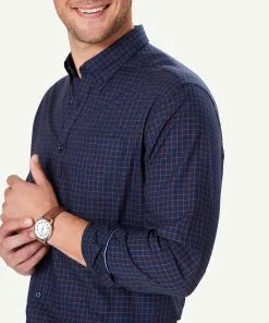 Gazman Easy Care Twill Check Long Sleeve Shirt - Navy -Cheap Accessories Store 4 48597