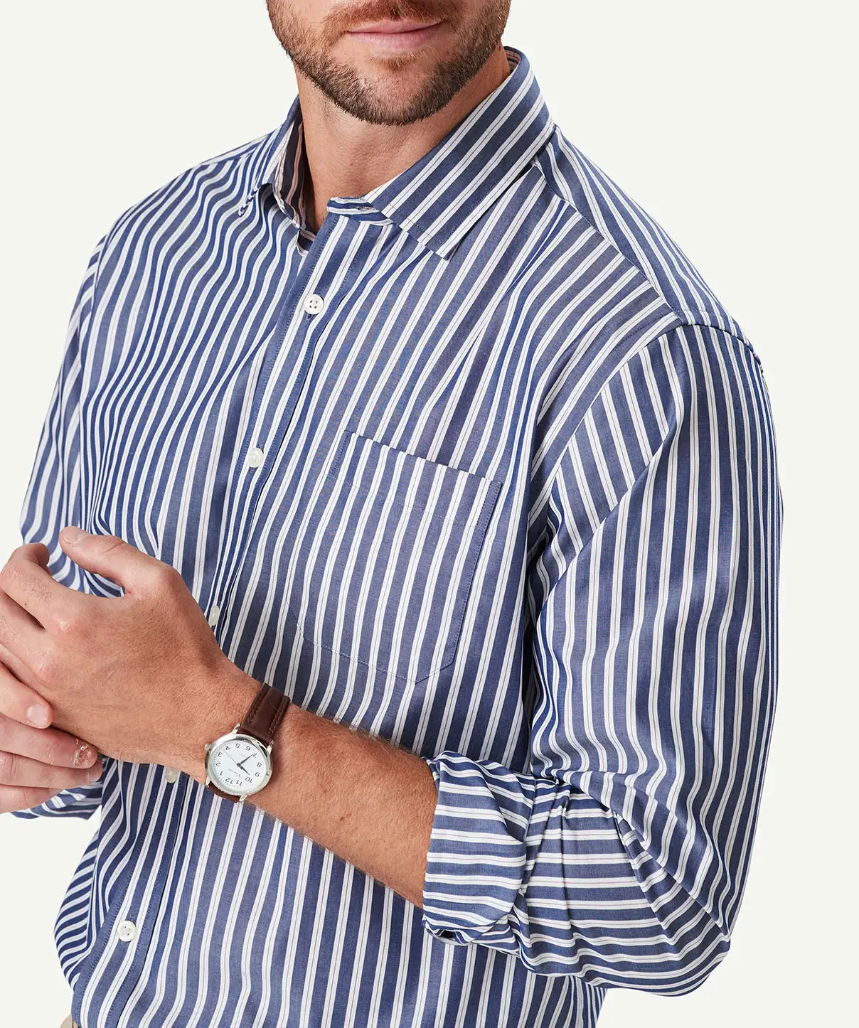 Gazman Easy Care Stripe Long Sleeve Shirt - Navy 6 Gazman Easy Care Stripe Long Sleeve Shirt - Navy - Image 4