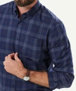 Gazman Easy Care Twill Melange Check Long Sleeve Shirt - Navy Melange -Cheap Accessories Store 4 49911