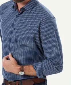 Gazman Easy Care Melange Check Long Sleeve Shirt - Navy Melange -Cheap Accessories Store 4 49921