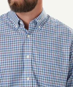 Gazman Easy Care Twill Melange Check Long Sleeve Shirt - Blue Melange -Cheap Accessories Store 4 49926