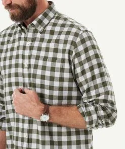 Gazman Brushed Twill Melange Check Long Sleeve Shirt - Olive -Cheap Accessories Store 4 49941