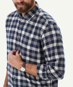 Gazman Brushed Twill Box Check Long Sleeve Shirt - Grey Melange -Cheap Accessories Store 4 50008