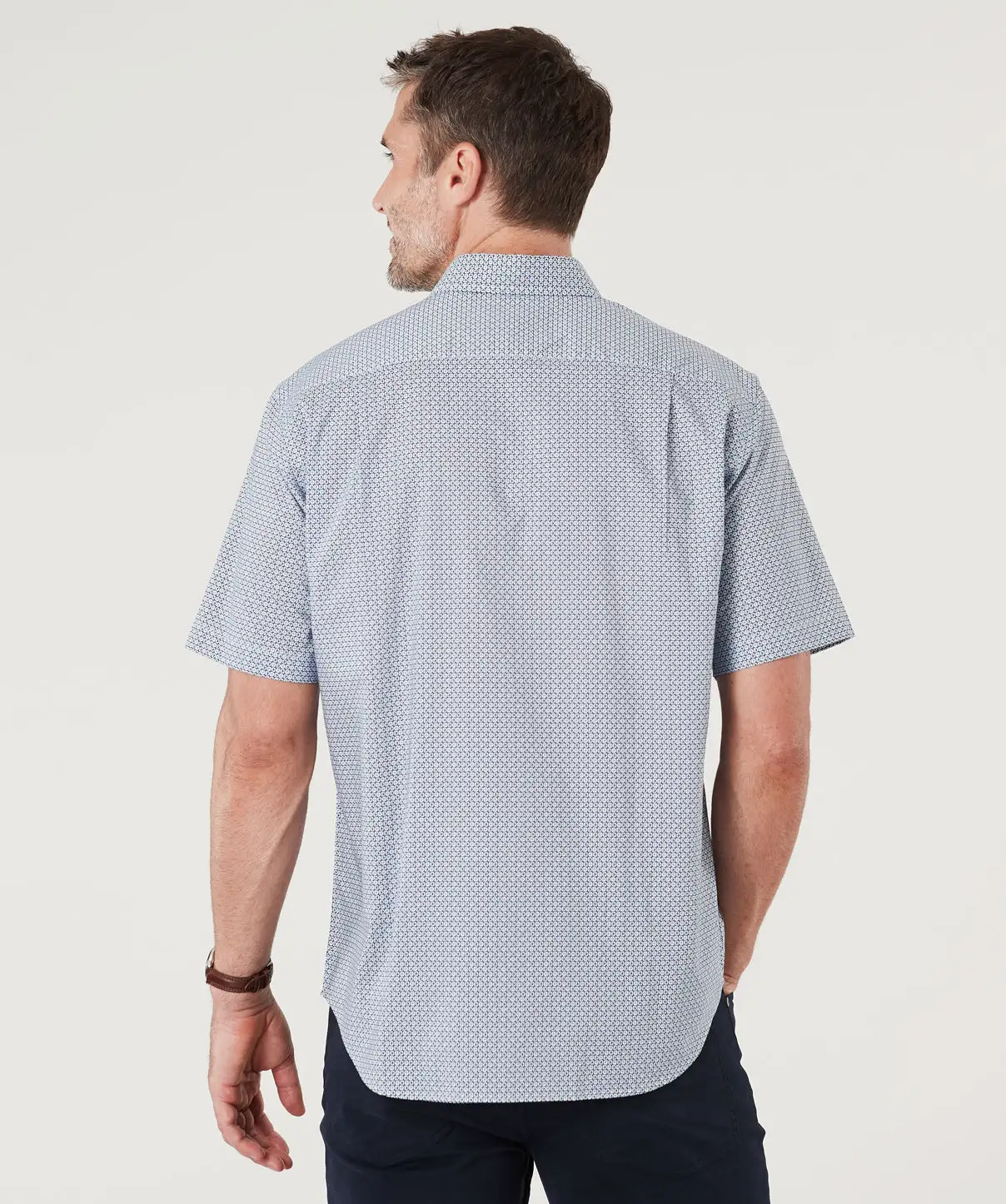 Gazman Casual Grid Print Short Sleeve Shirt - Navy 6 Gazman Casual Grid Print Short Sleeve Shirt - Navy - Image 4