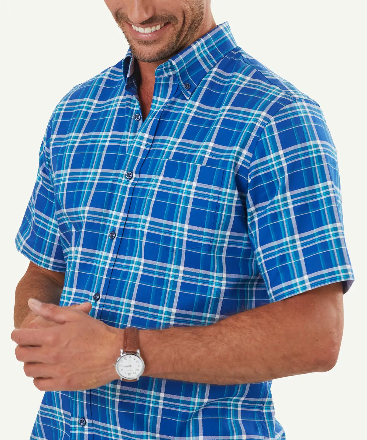 Gazman Easy Care Oxford Check Short Sleeve Shirt - Cobalt 6 Gazman Easy Care Oxford Check Short Sleeve Shirt - Cobalt - Image 4