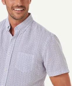 Gazman Tailored Fit Linen Blend Print Short Sleeve Shirt - Navy -Cheap Accessories Store 4 1fb2f7c6 8d9a 41d6 9a91 9af5c092a2e6