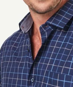 Gazman Easy Care Twill Check Long Sleeve Shirt - Navy -Cheap Accessories Store 4 2079177c 1220 40ab b3ff 6c896401c283