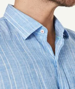 Gazman Tailored Linen Stripe Long Sleeve Shirt - Marine Blue -Cheap Accessories Store 4 345f73ad d6b7 469c 9847 bedaeb164aa2