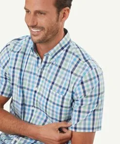 Gazman Easy Care Multi Check Short Sleeve Shirt - Aqua -Cheap Accessories Store 4 4dacbe51 30c1 44b3 9335 190ff93a88ad