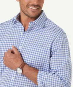 Gazman Easy Care Gingham Check Shirt - Blue -Cheap Accessories Store 4 66a1bdb6 e440 4f83 b37a b1ebb94661fc