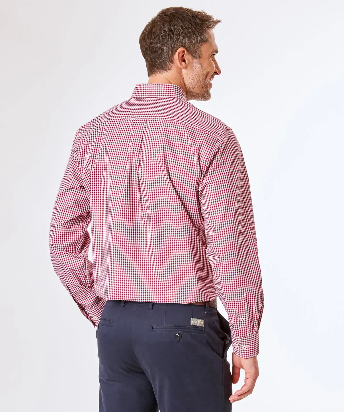 Gazman Easy Care Stretch Gingham Shirt - Claret Red 6 Gazman Easy Care Stretch Gingham Shirt - Claret Red - Image 4