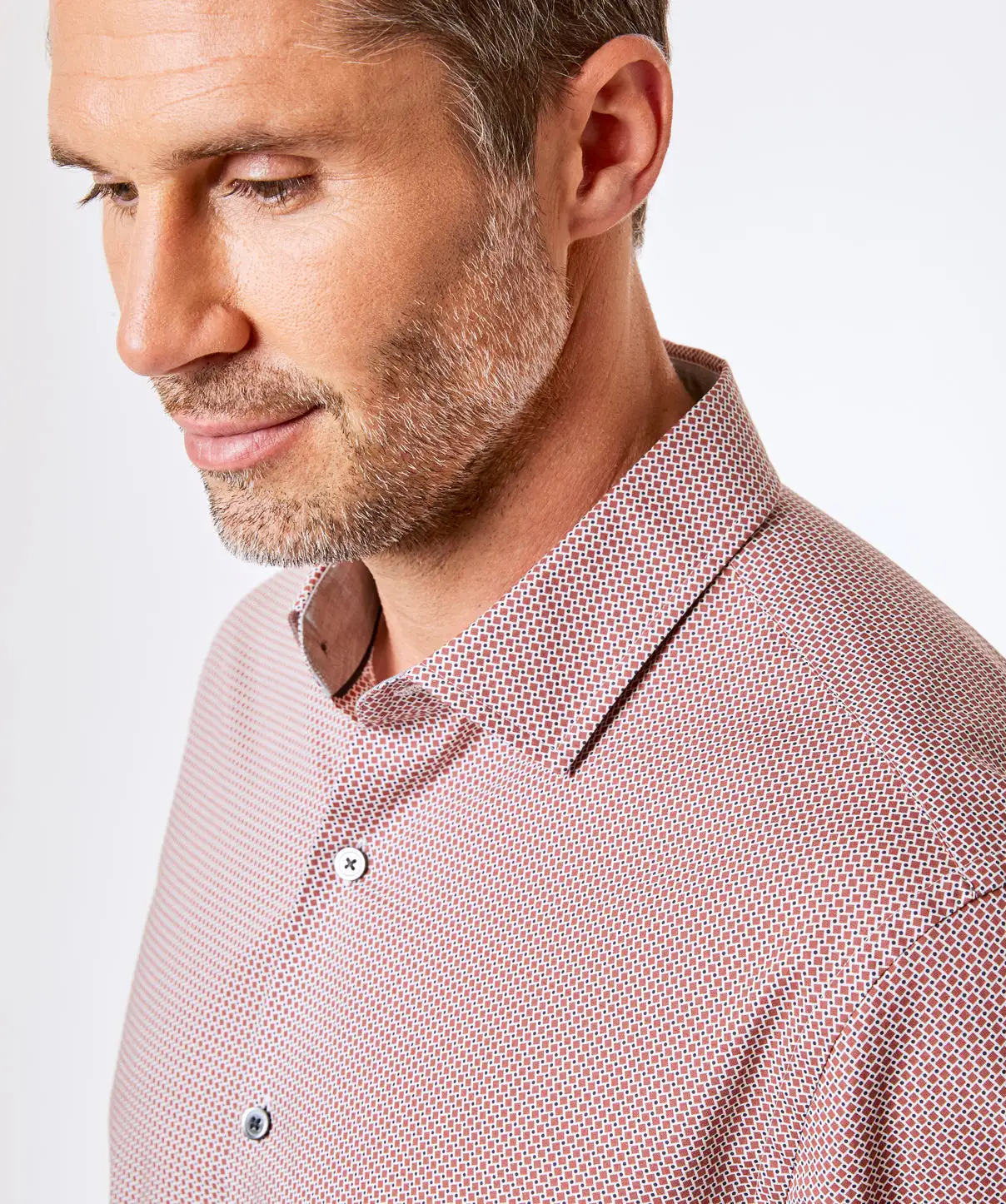 Gazman Tailored Fit Smart Square Print Shirt - Brick 6 Gazman Tailored Fit Smart Square Print Shirt - Brick - Image 4