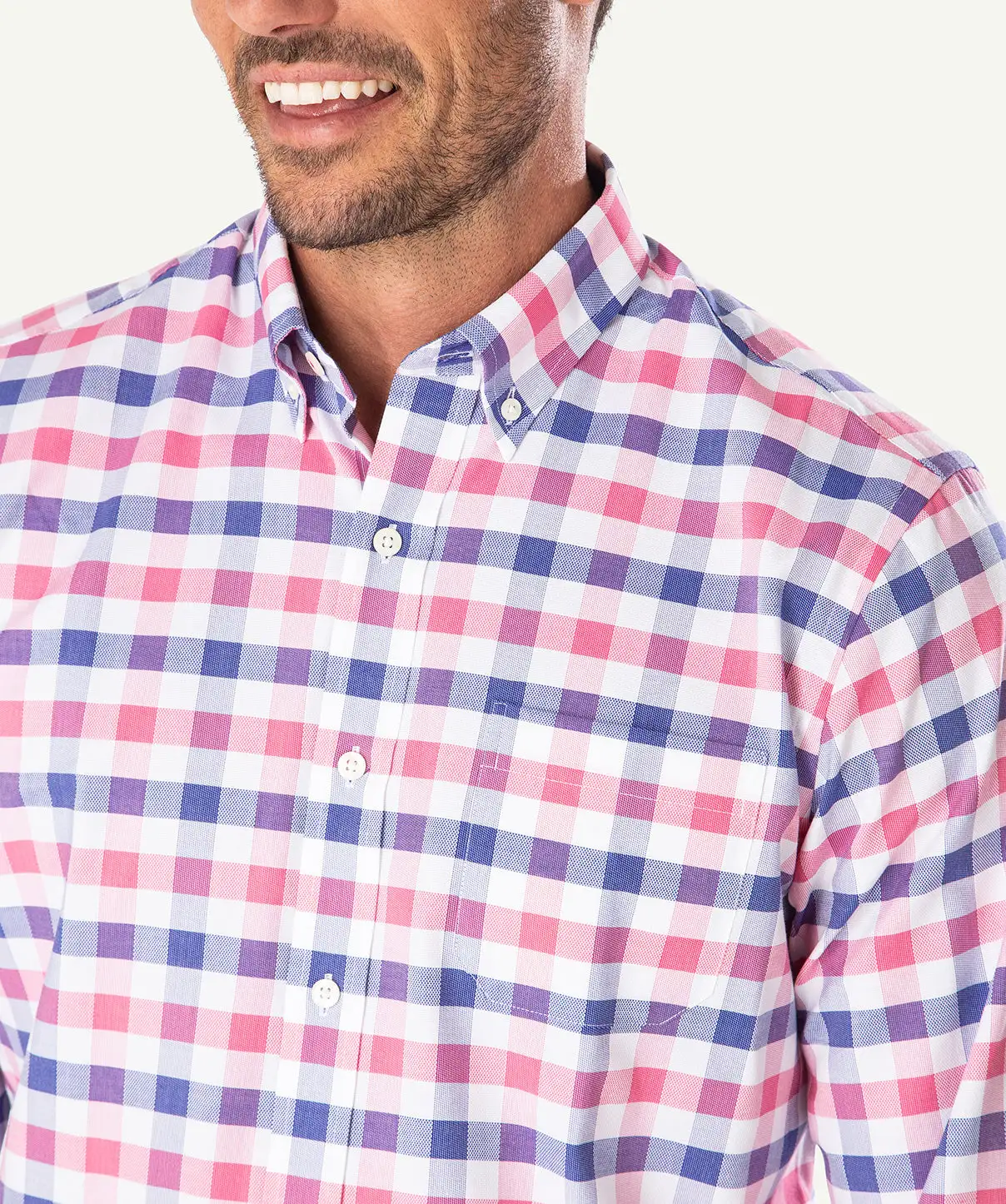 Gazman Easy Care Dobby Check Long Sleeve Shirt - Watermelon 6 Gazman Easy Care Dobby Check Long Sleeve Shirt - Watermelon - Image 4