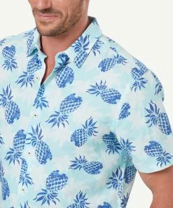 Gazman Tailored Fit Linen Blend Pineapple Short Sleeve Shirt - Turquoise -Cheap Accessories Store 4 bbf50954 54b4 42f6 b4fd 85cba4a5d5a6